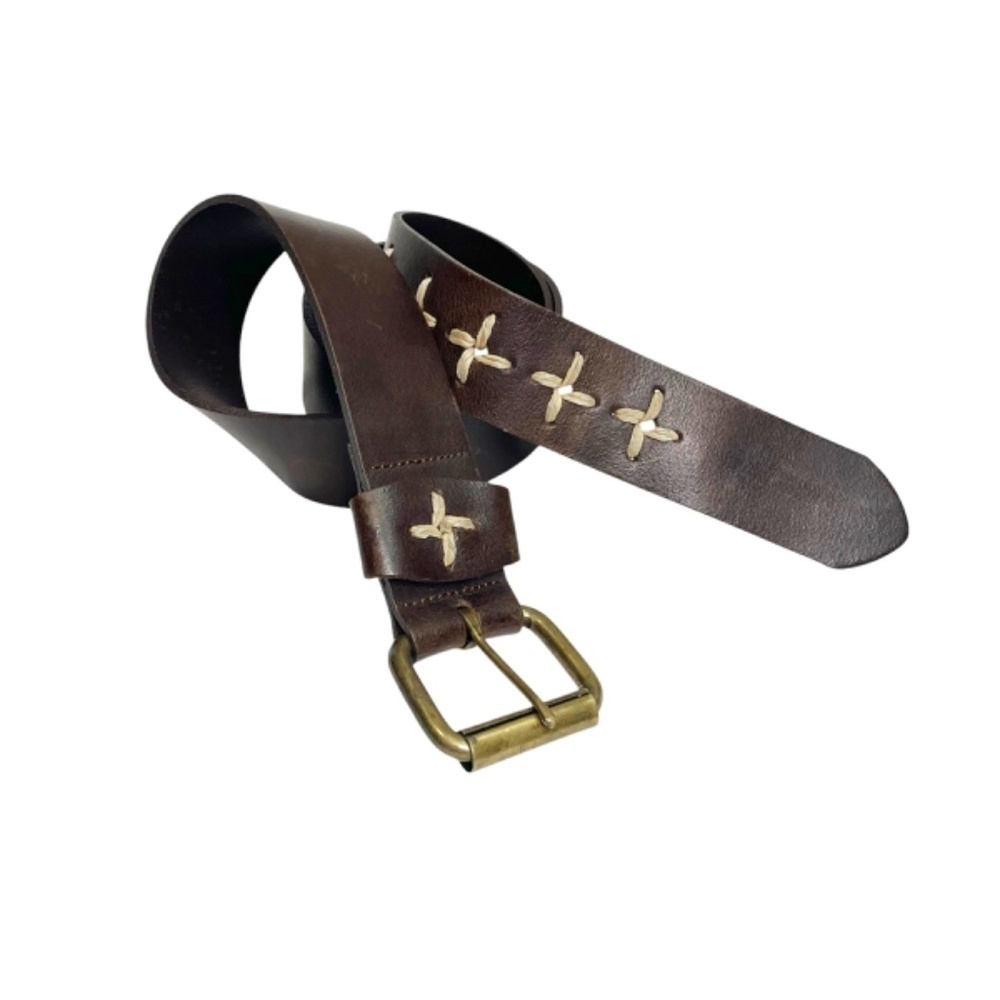 Dark Brown Leather Belt With Embroidery 🤍